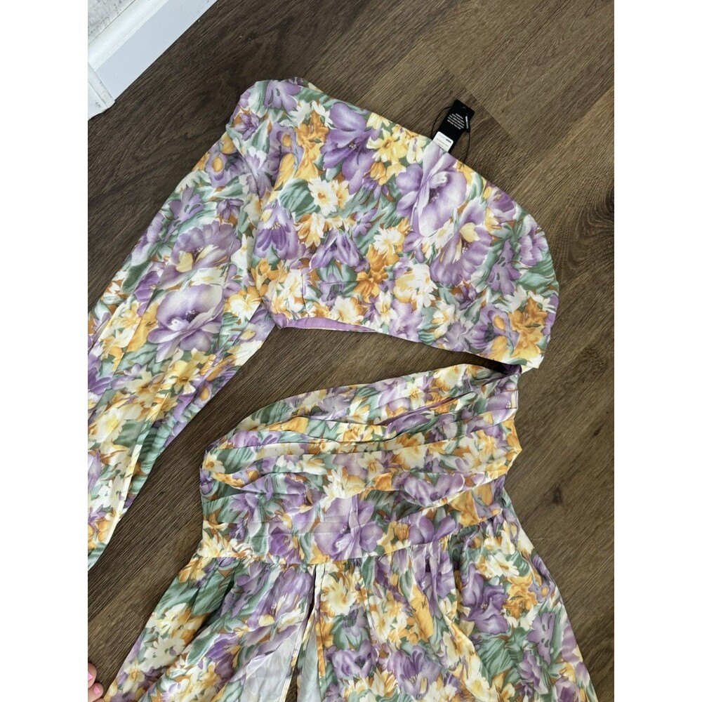 NET Fashion Nova Dress Maxi One Sleeve Cuts Floral Medium - Picture 4 of 6